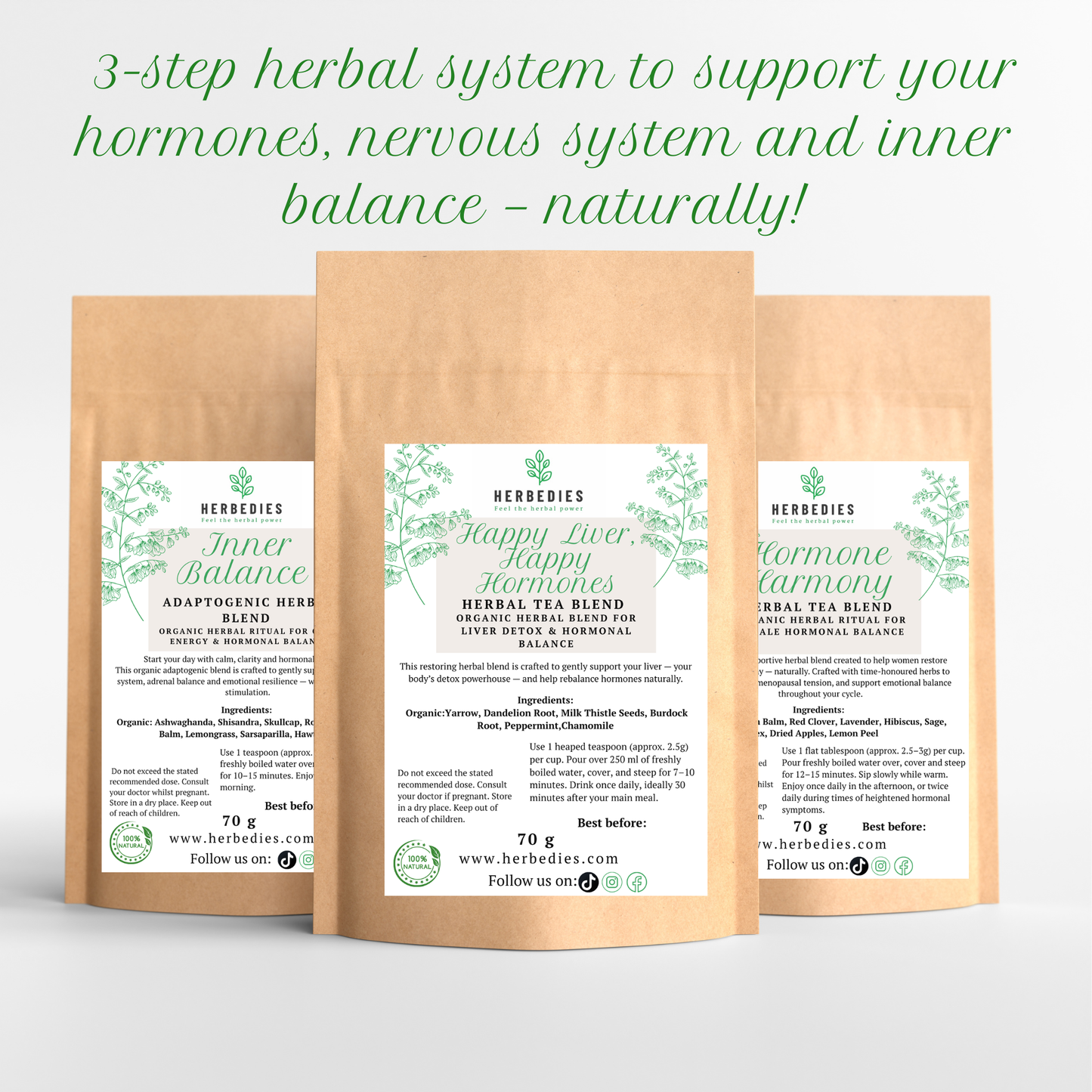 3-STEP HORMONE BALANCE SYSTEM (Herbal Ritual Set) A complete 3-step herbal system designed for women who want structured support for PMS, perimenopause or hormonal overwhelm — without guessing which tea to choose.