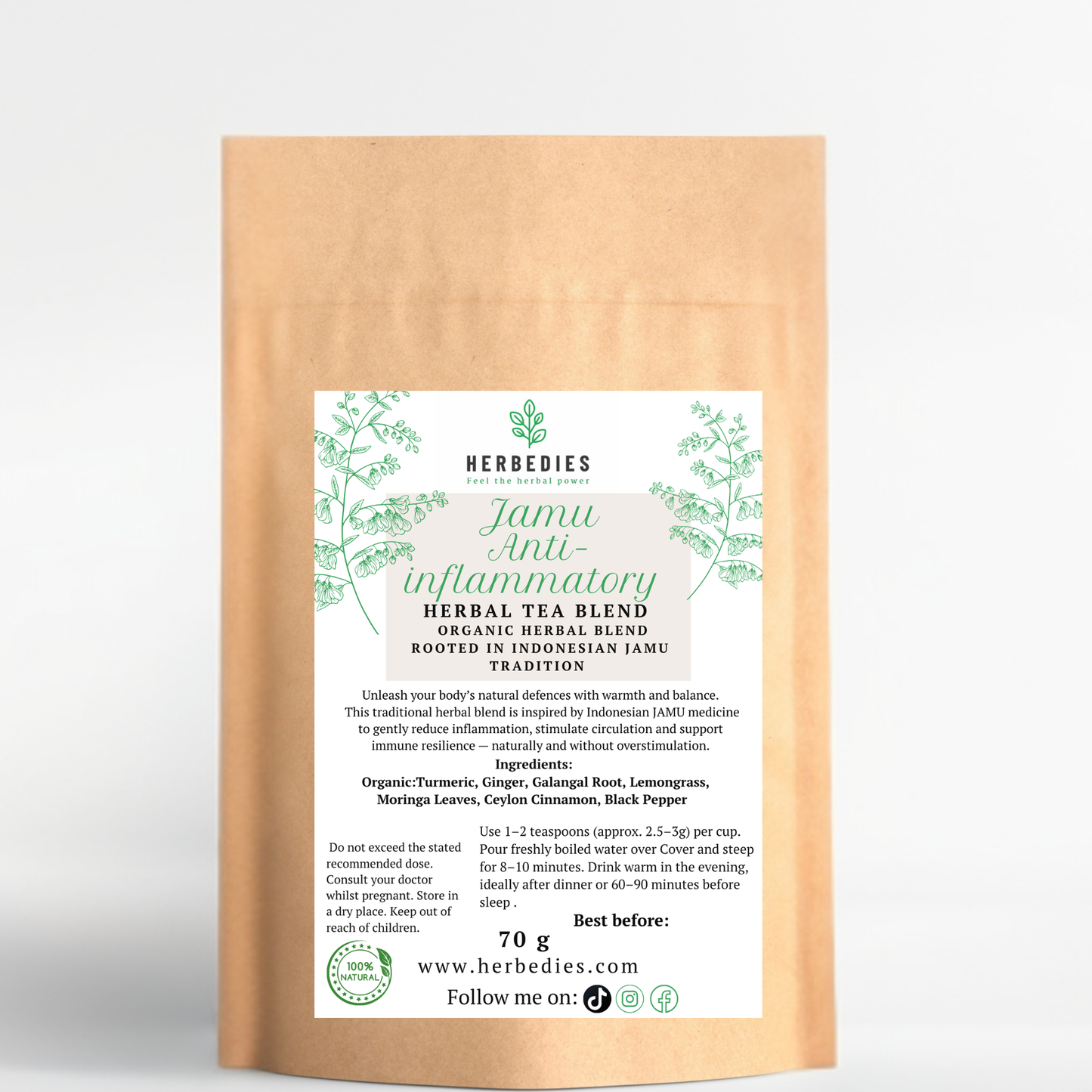 Anti-Inflammatory & Gut Soothe (JAMU ANTI-INFLAMMATORY) Reduces inflammation, soothes the gut and supports digestion — ideal for women dealing with bloating, joint pain or chronic inflammation.
